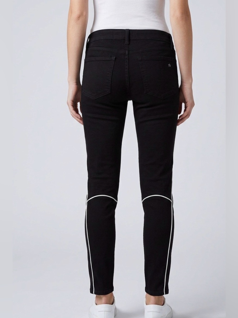 rag & bone Black Slim Jeans with White Side Piping